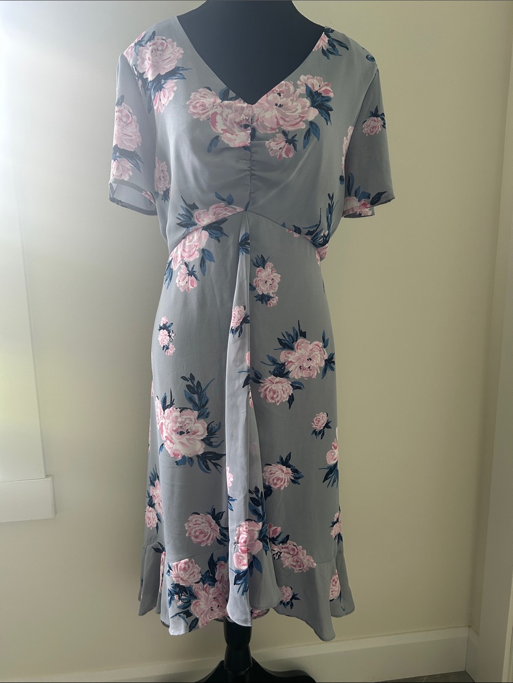 Candie's Gray Midi Dress with Pink Floral Print